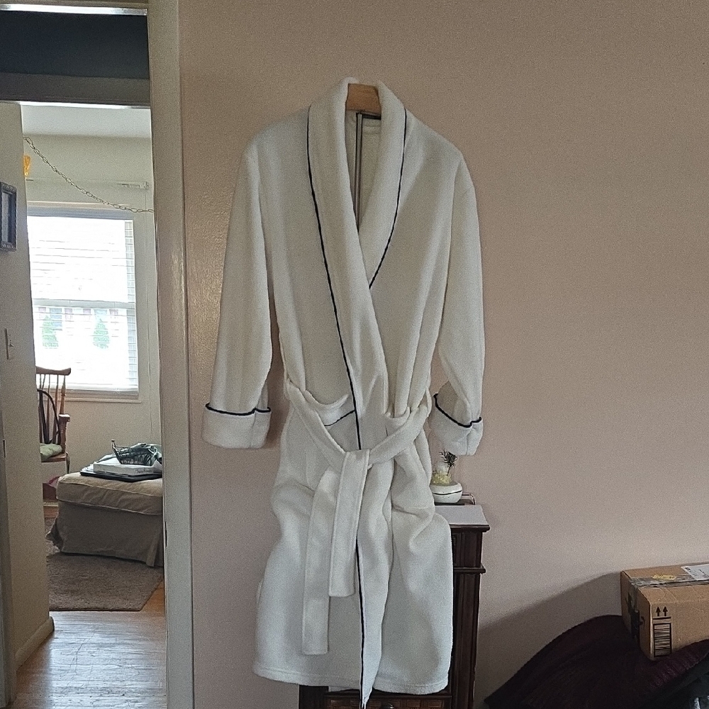 Luxurious White Women's Robe with Black Trim